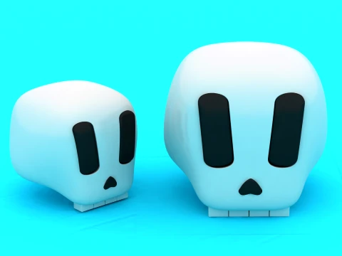 Minimalist Cartoon Skull Duo - Multi-Color 3D Print Model 3D Print Model