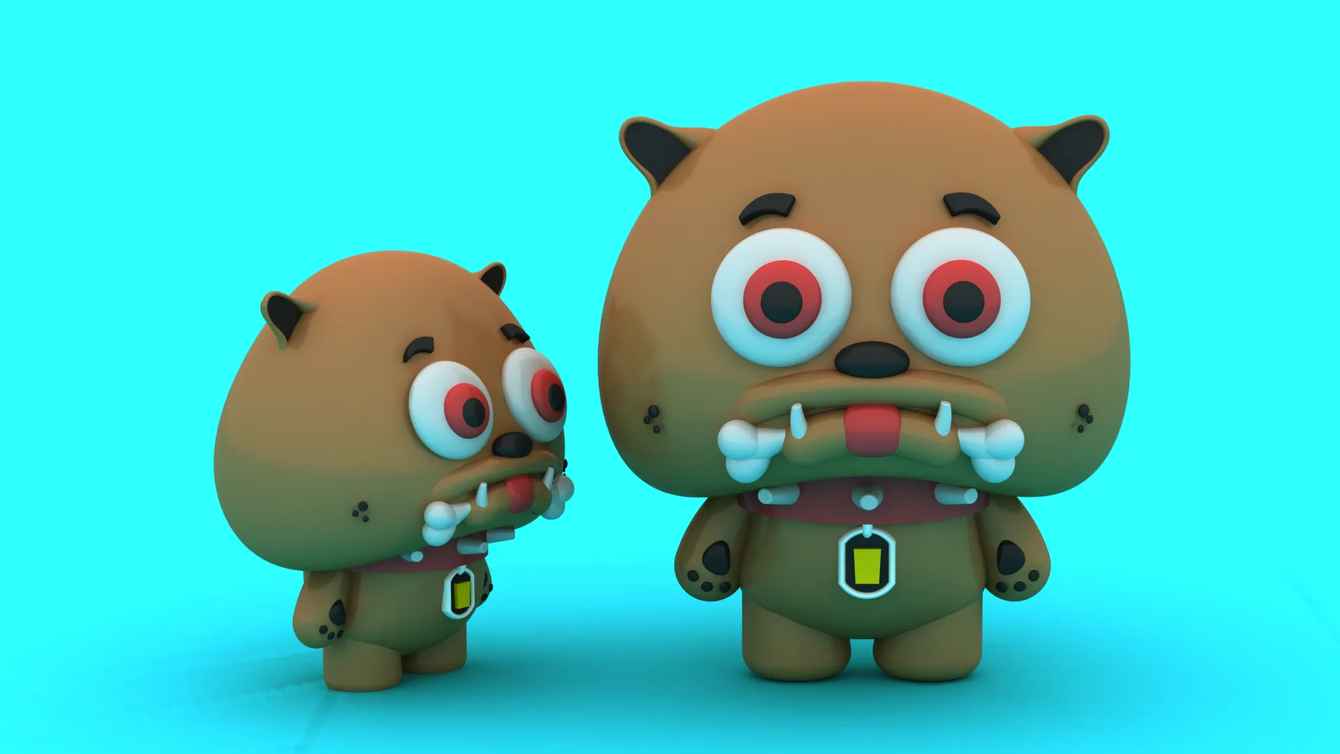 Cute Chibi Bulldog - Dog Pair - 3D Printable Character Figure Set 3D Print Model .c4d .max .obj .3ds .fbx .stl .blend