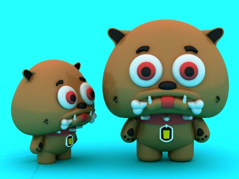 Cute Chibi Bulldog - Dog Pair - 3D Printable Character Figure Set 3D Print Model