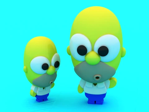 Chibi Cartoon Dad - Yellow Man Pair - 3D Printable Figure Set 3D Print Model
