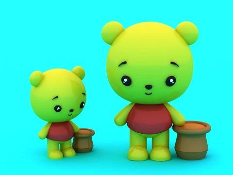 Cute Bear with Honey Pot - 3D Printable Chibi Figure 3D printmodel