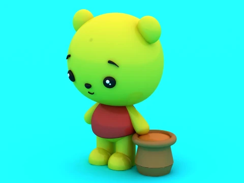 Cute Bear with Honey Pot - 3D Printable Chibi Figure 3D Print Model