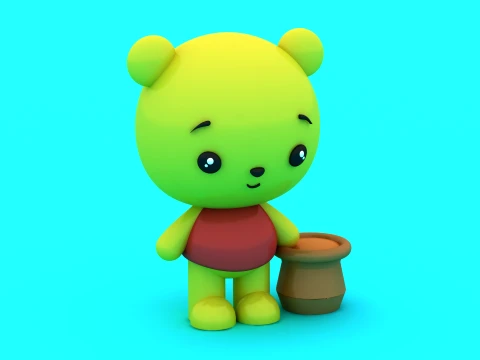 Cute Bear with Honey Pot - 3D Printable Chibi Figure 3D Print Model