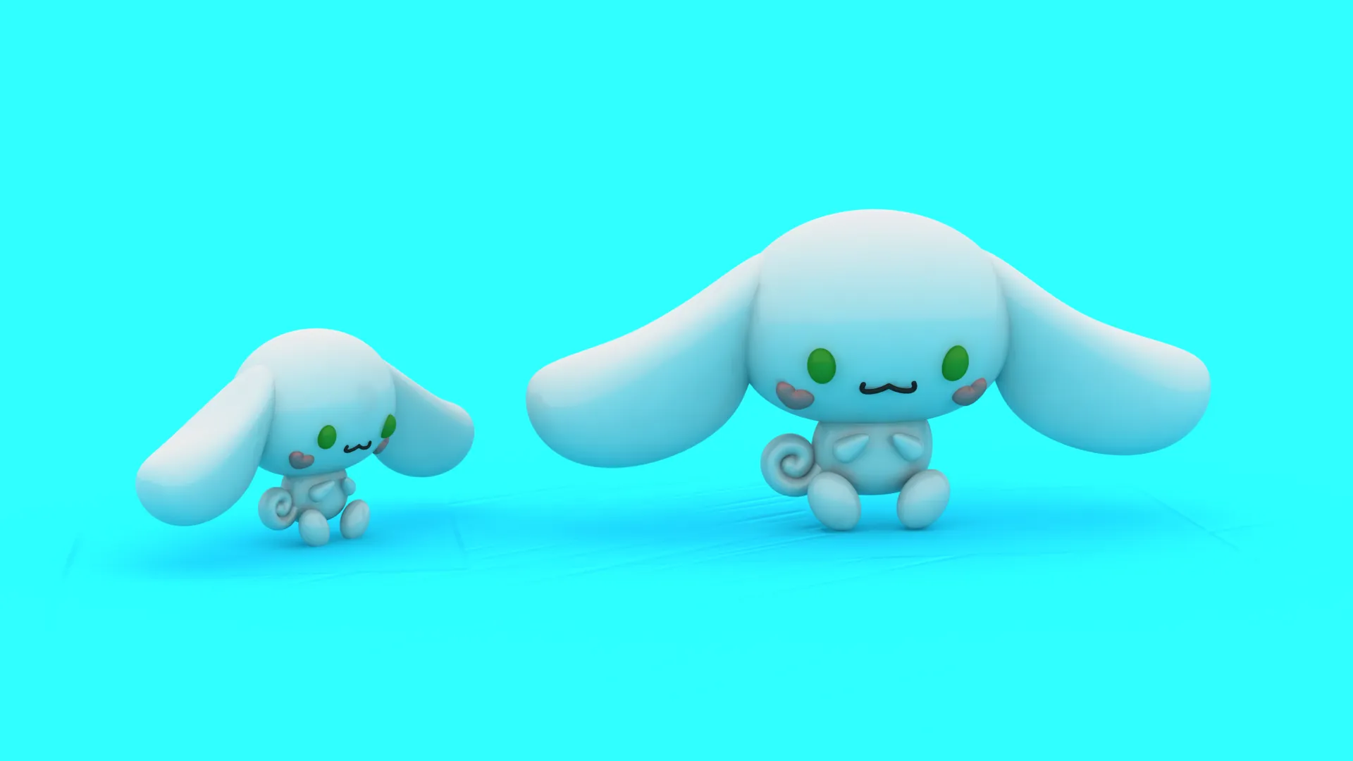 Chibi Big-Eared White Bunny Puppy - Multi-Color 3D Print Model 3D Print Model .c4d .max .obj .3ds .fbx .stl .blend