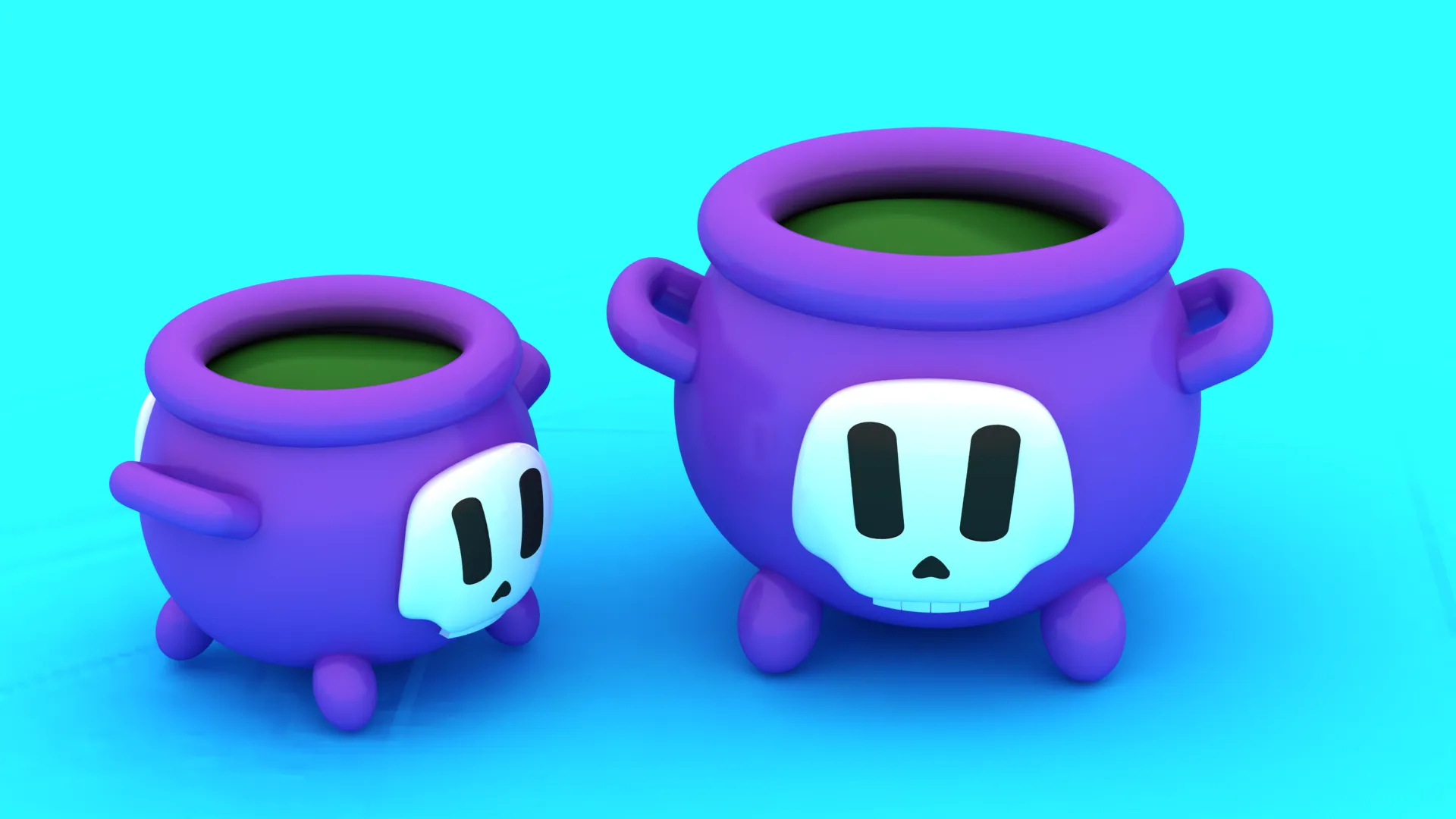 Cute Witch Cauldrons with Skull - 3D Printable Halloween Planter Set 3D Print Model .c4d .max .obj .3ds .fbx .stl .blend