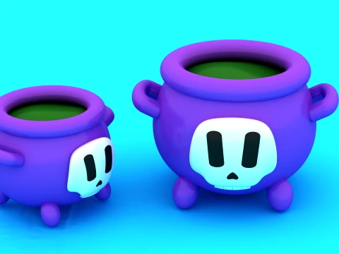 Cute Witch Cauldrons with Skull - 3D Printable Halloween Planter Set 3D Print Model