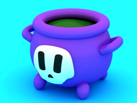 Cute Witch Cauldrons with Skull - 3D Printable Halloween Planter Set 3D Print Model