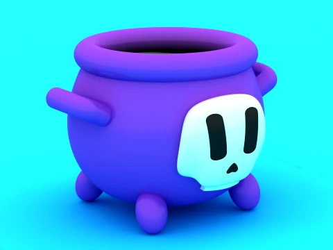 Cute Witch Cauldrons with Skull - 3D Printable Halloween Planter Set 3D Print Model