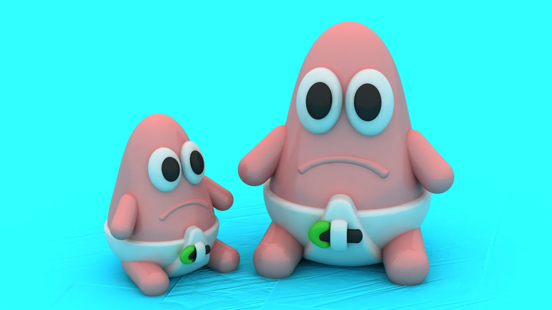 Cute Baby Starfish in Diaper Pair - 3D Printable Figure Set 3D Print Model .c4d .max .obj .3ds .fbx .stl .blend 