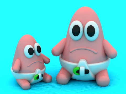 Cute Baby Starfish in Diaper Pair - 3D Printable Figure Set 3D Print Model