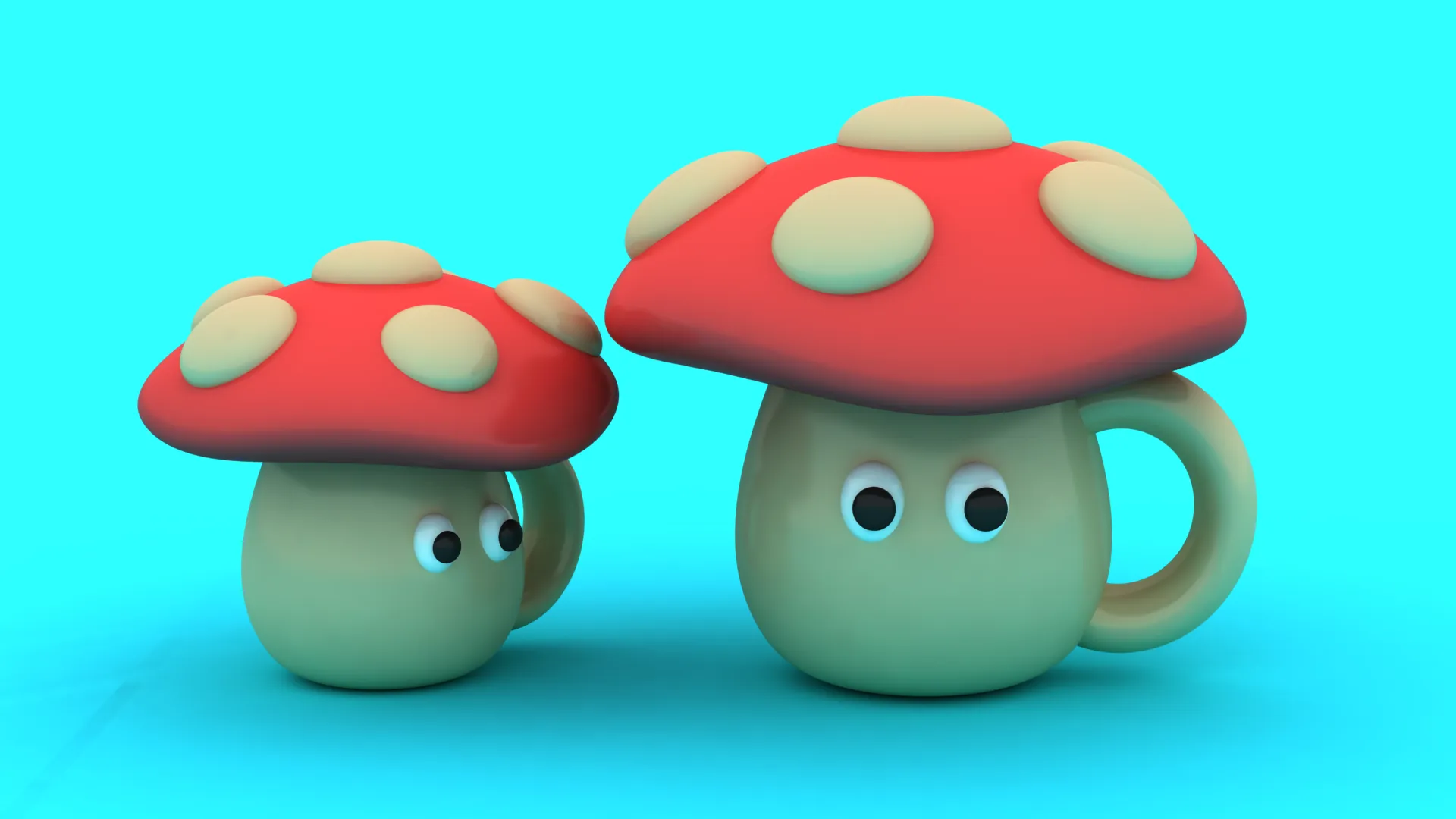 Cute Mushroom Mug Pair - 3D Printable Planter - Container Set 3D Print Model .c4d .max .obj .3ds .fbx .stl .blend