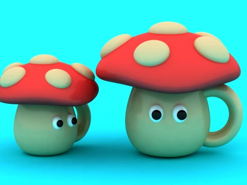 Cute Mushroom Mug Pair - 3D Printable Planter - Container Set 3D Print Model