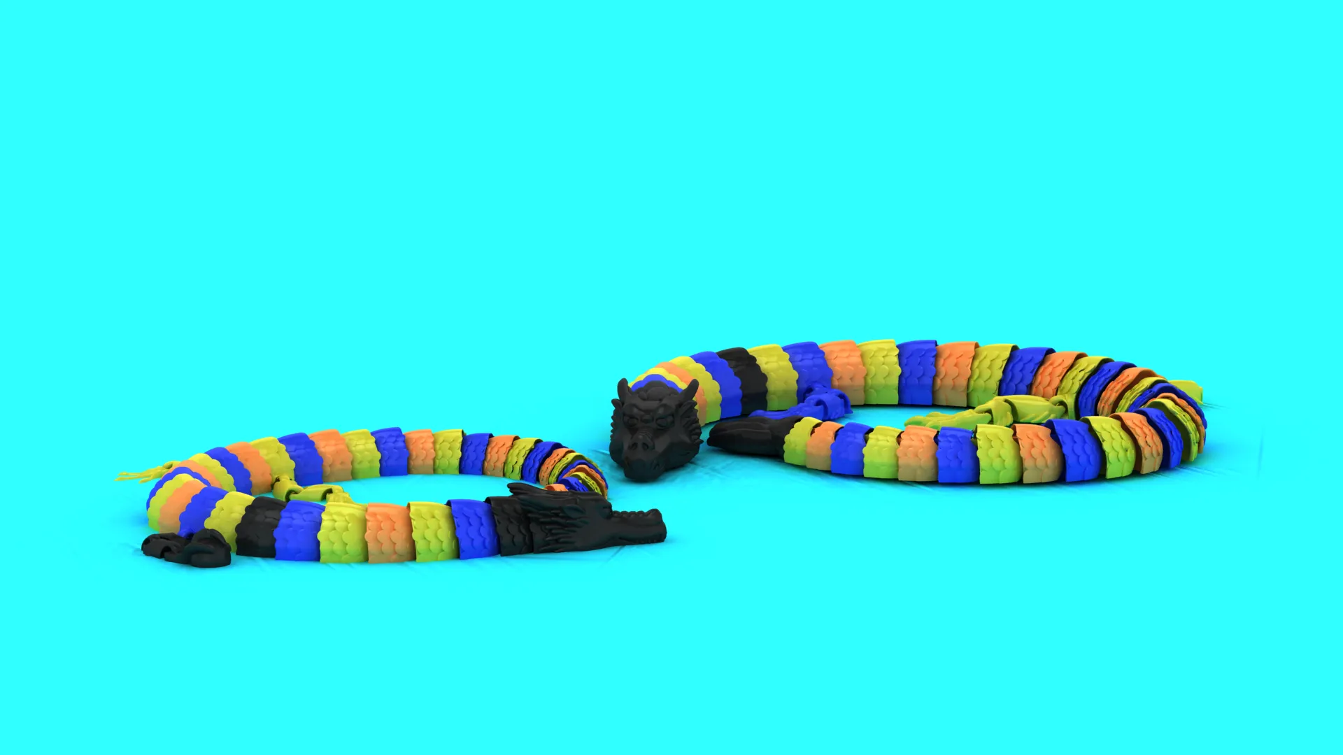 Articulated Rainbow Serpent Dragon - Print-in-Place Flexi Toy 3D Print Model .c4d .max .obj .3ds .fbx .stl .blend