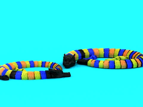 Articulated Rainbow Serpent Dragon - Print-in-Place Flexi Toy 3D Print Model