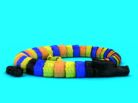 Articulated Rainbow Serpent Dragon - Print-in-Place Flexi Toy 3D Print Model