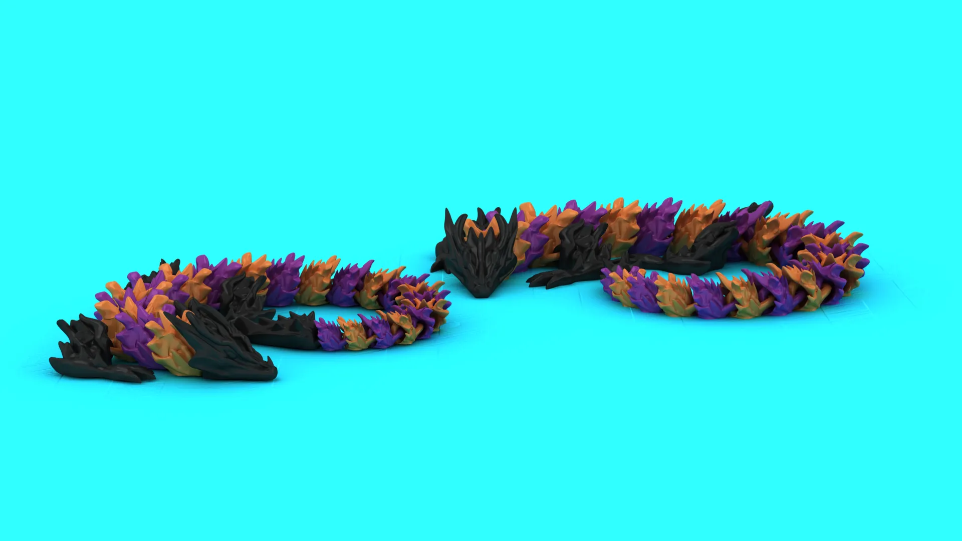Articulated Halloween Crystal Dragon Pair - Print-in-Place Flexi Set 3D Print Model .c4d .max .obj .3ds .fbx .stl .blend 