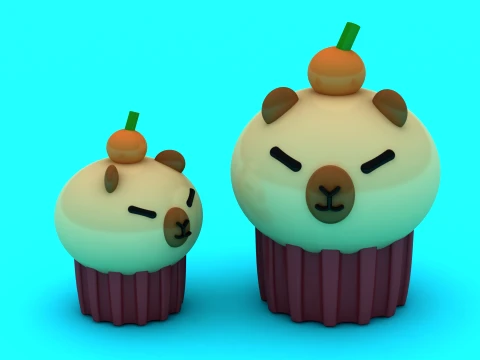 Cute Capybara Cupcake Pair - 3D Printable Kawaii Figure Set 3D Print Model