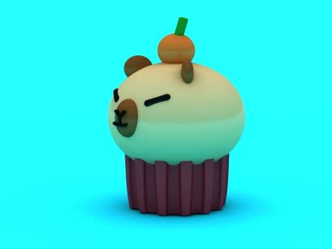 Cute Capybara Cupcake Pair - 3D Printable Kawaii Figure Set 3D Print Model
