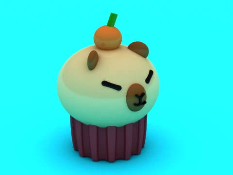 Cute Capybara Cupcake Pair - 3D Printable Kawaii Figure Set 3D Print Model