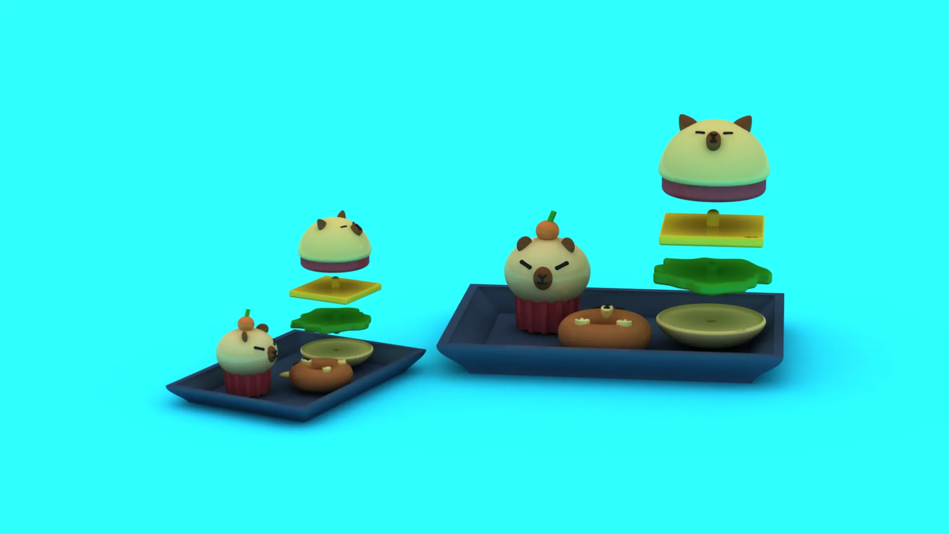 Capybara Burger Dessert Meal Set - Stackable 3D Printable Toy 3D Print Model .c4d .max .obj .3ds .fbx .stl .blend 