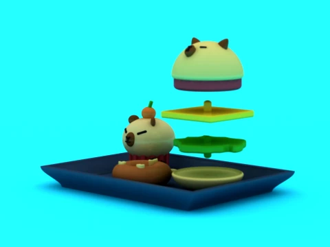 Capybara Burger Dessert Meal Set - Stackable 3D Printable Toy 3D Print Model