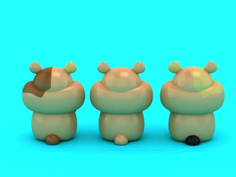 Cute Hamster Trio with Bamboo Treats - 3D Printable Chibi Figure Set 3D Print Model