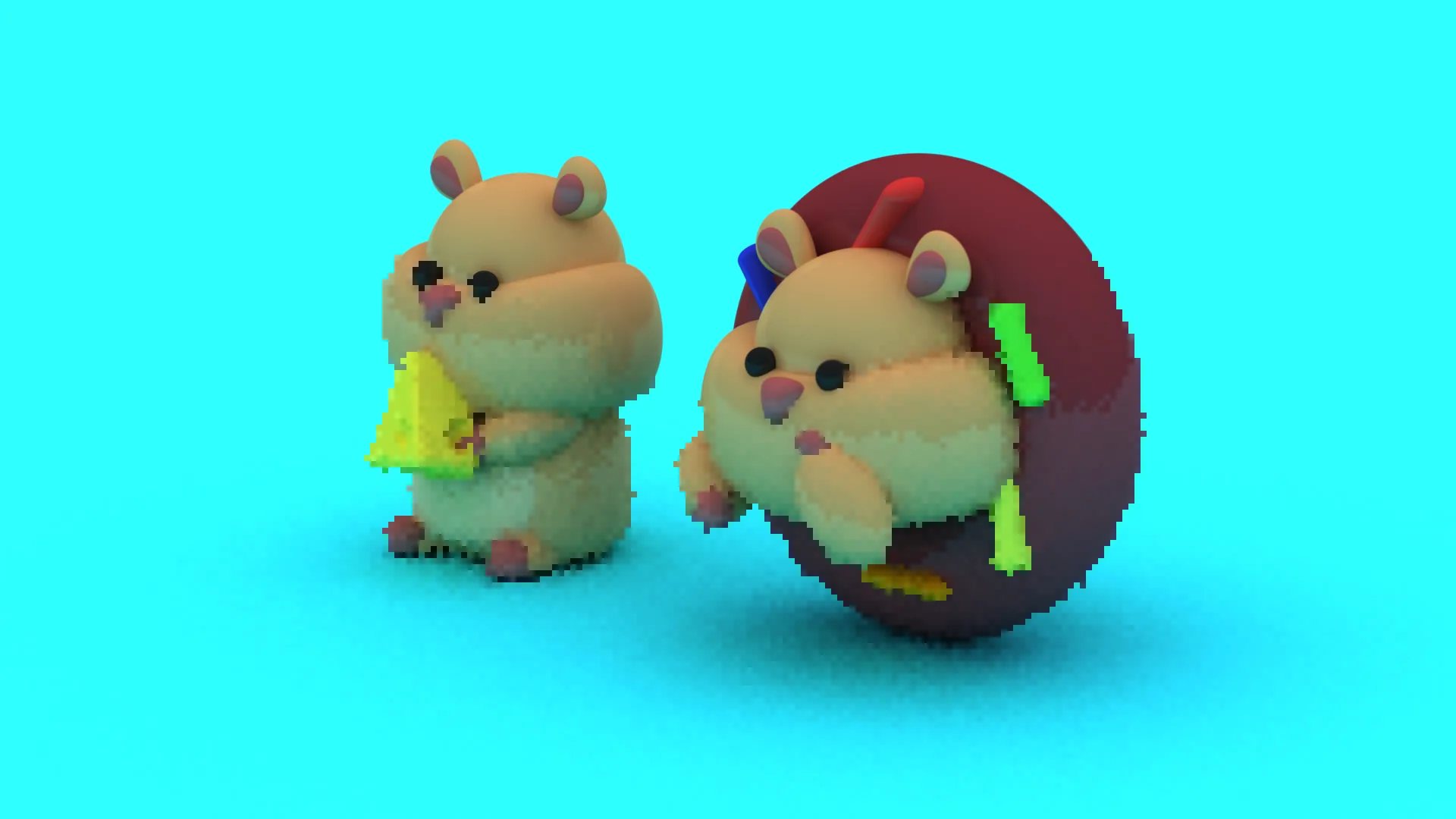 Cute Hamster Pair with Cheese Running Wheel - 3D Printable Chibi Figure Set 3D Print Model .c4d .max .obj .3ds .fbx .stl .blend 