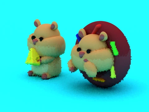 Cute Hamster Pair with Cheese Running Wheel - 3D Printable Chibi Figure Set 3D Print Model