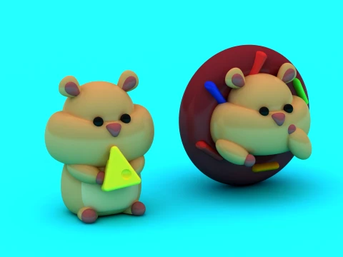 Cute Hamster Pair with Cheese Running Wheel - 3D Printable Chibi Figure Set 3D Print Model