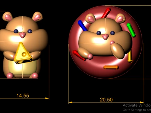 Cute Hamster Pair with Cheese Running Wheel - 3D Printable Chibi Figure Set 3D Print Model