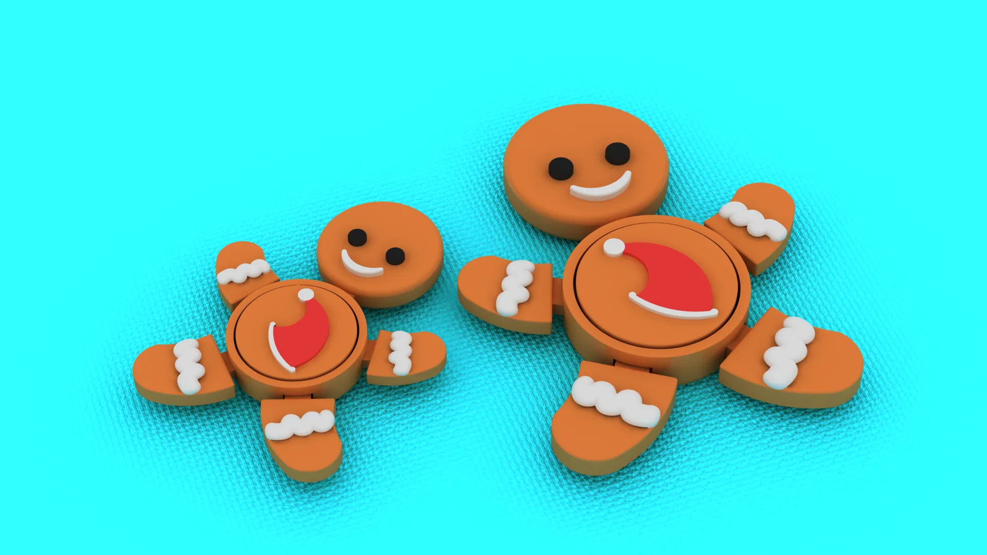 Articulated Gingerbread Man Fidget Toy Pair - Print-in-Place Holiday Flexi Set 3D Print Model .c4d .max .obj .3ds .fbx .stl .blend 