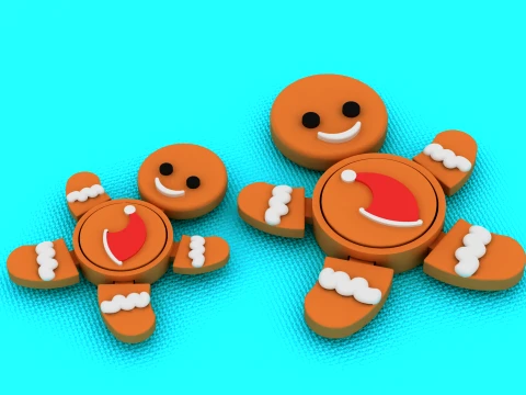 Articulated Gingerbread Man Fidget Toy Pair - Print-in-Place Holiday Flexi Set 3Dプリントモデル