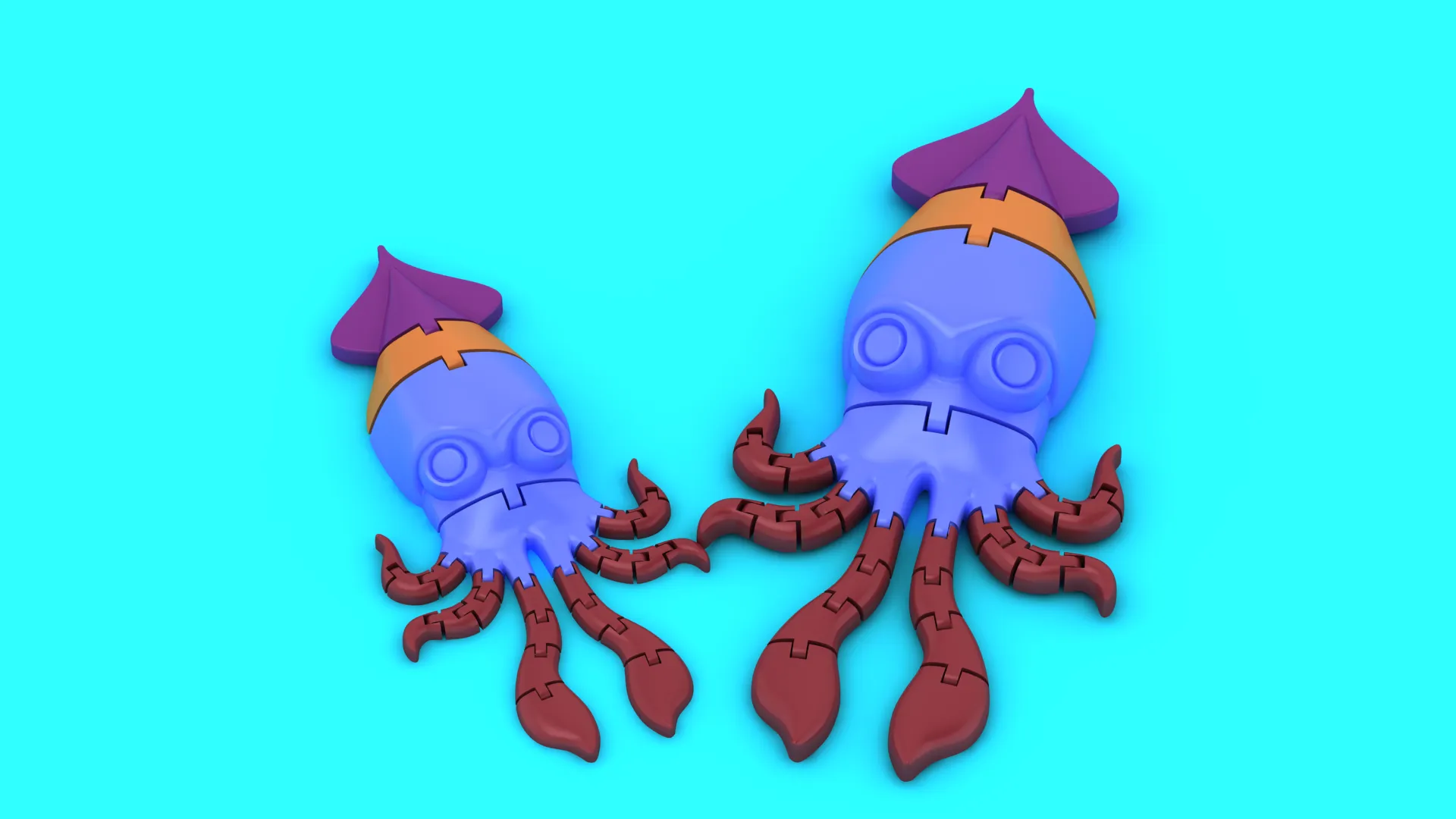 Articulated Giant Squid - Print-in-Place Flexi Sea Creature Toy 3D Print Model .c4d .max .obj .3ds .fbx .stl .blend 