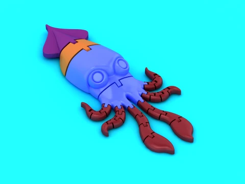 Articulated Giant Squid - Print-in-Place Flexi Sea Creature Toy 3D Print Model