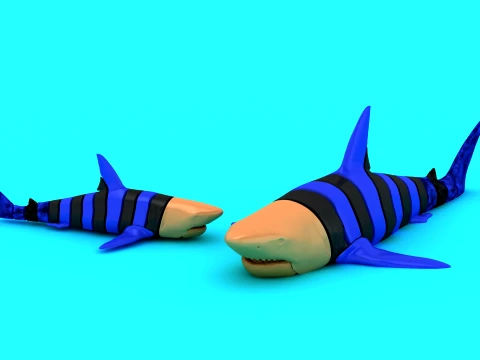 Articulated Tiger Shark - Print-in-Place Flexi Ocean Toy 3D Print Model