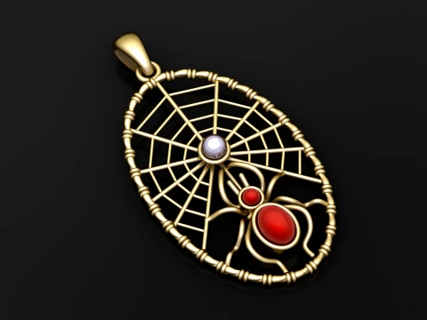 Spider Web Gemstone Pendant 3D Model