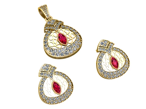 Ruby Teardrop Diamond Jewelry Set 3D Model
