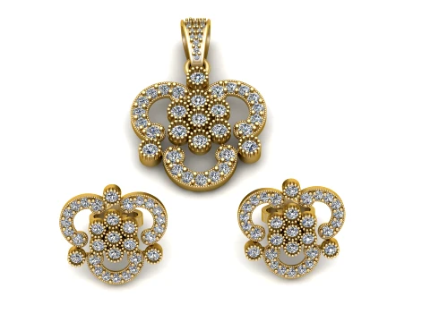 Ornate Diamond Floral Jewelry Set 3D Model