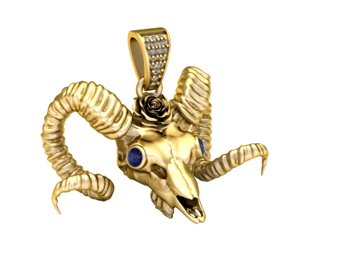 Ram Skull Rose Pendant 3D Model