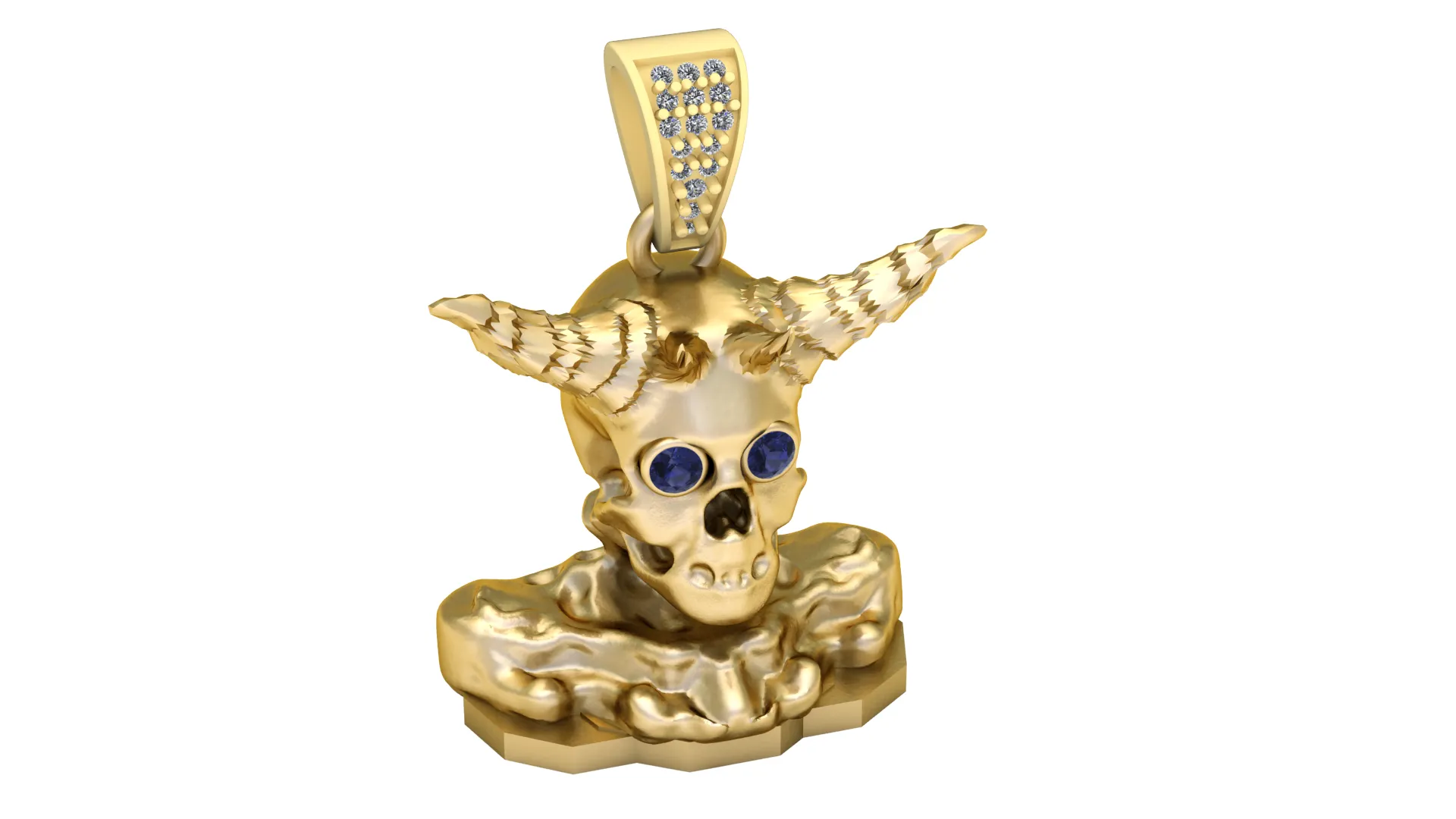 Horned Skull Blue Gemstone Pendant 3D Model .c4d .max .obj .3ds .fbx .stl .blend