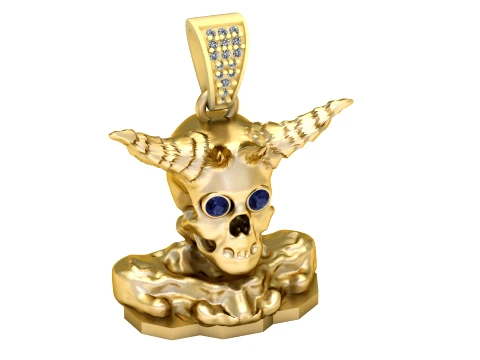 Horned Skull Blue Gemstone Pendant Modèle 3D