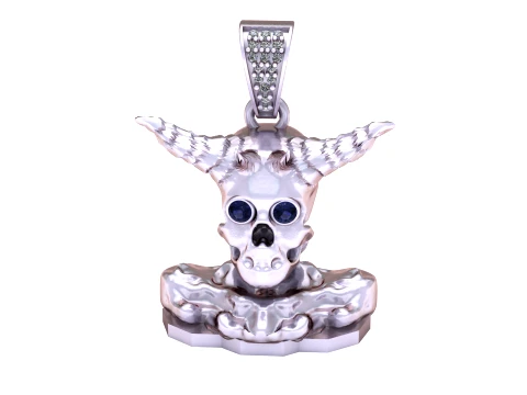Horned Skull Blue Gemstone Pendant 3D Model