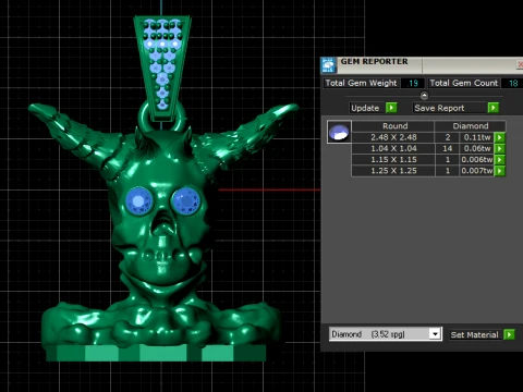 Horned Skull Blue Gemstone Pendant 3D Model