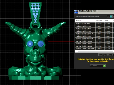 Horned Skull Blue Gemstone Pendant 3D Model