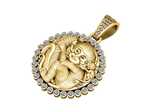 Monkey Family Diamond Pendant Modello 3D