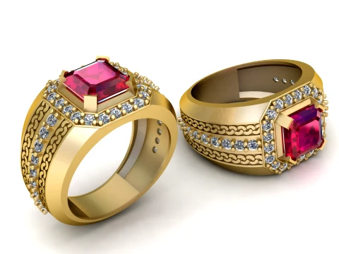 Ruby and Diamond Gold Statement Ring 3D Model