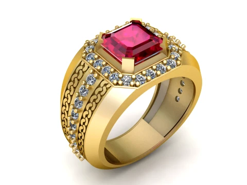 Ruby and Diamond Gold Statement Ring 3D Model