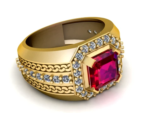Ruby and Diamond Gold Statement Ring 3D Model