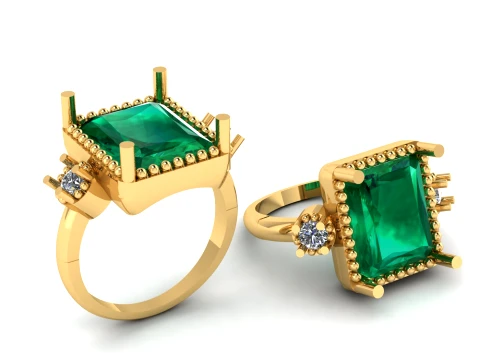 Emerald Diamond Gold Cocktail Ring 3D Model