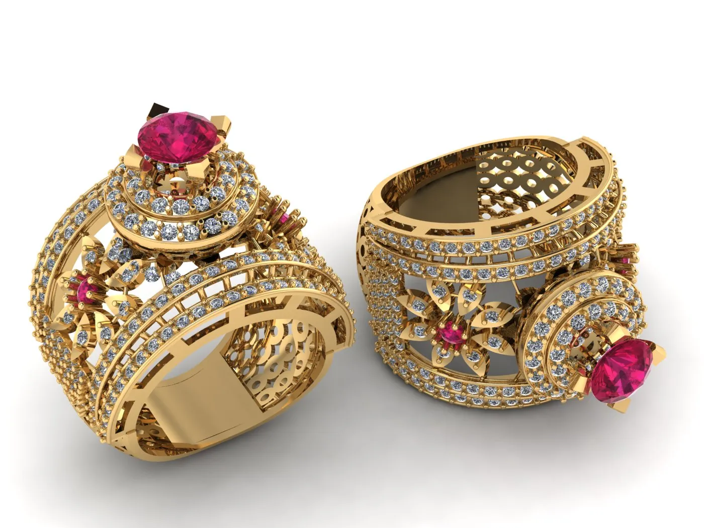 Ruby Diamond Royal Gold Ring 3D Model .c4d .max .obj .3ds .fbx .stl .blend 